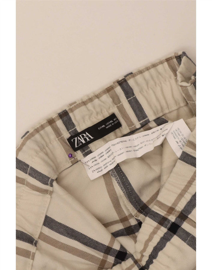 Zara Pantalon court femme XL W32 L24 Blanc à carreaux Polyester