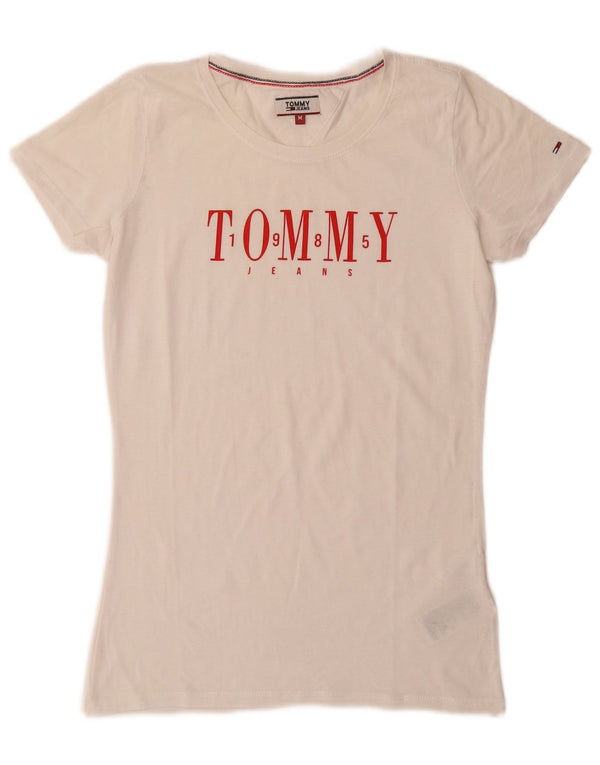 Tommy Hilfiger T-shirt graphique pour femme UK 12 en coton blanc moyen