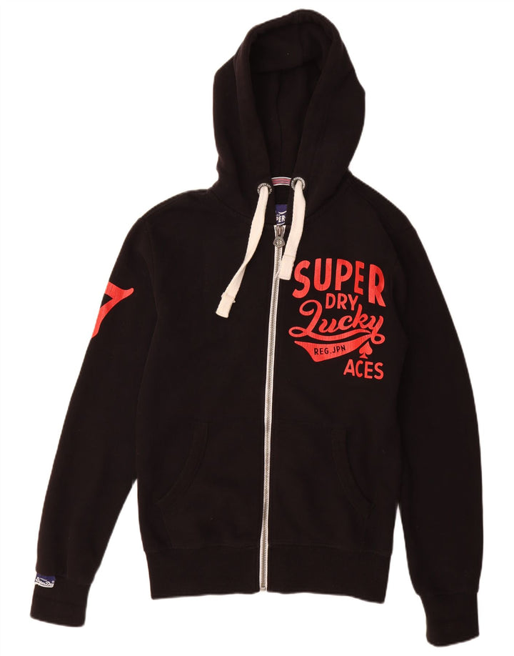 SUPERDRY Pull à capuche zippé graphique pour homme Petit coton noir