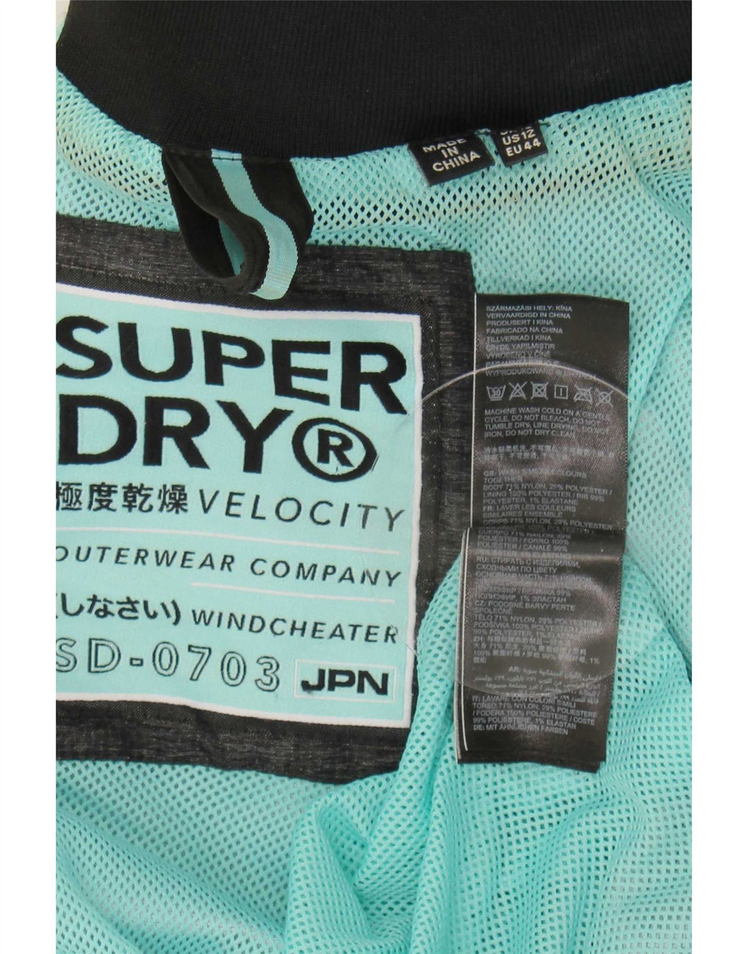 Superdry Veste de pluie à capuche pour femme UK 16 Large Gris Nylon