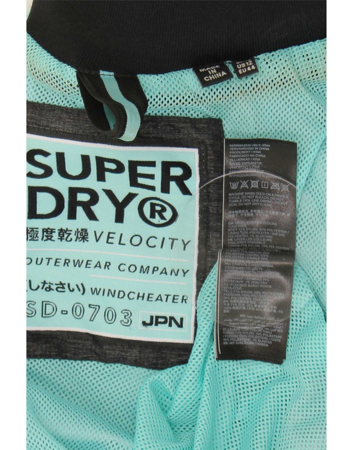 Superdry Veste de pluie à capuche pour femme UK 16 Large Gris Nylon