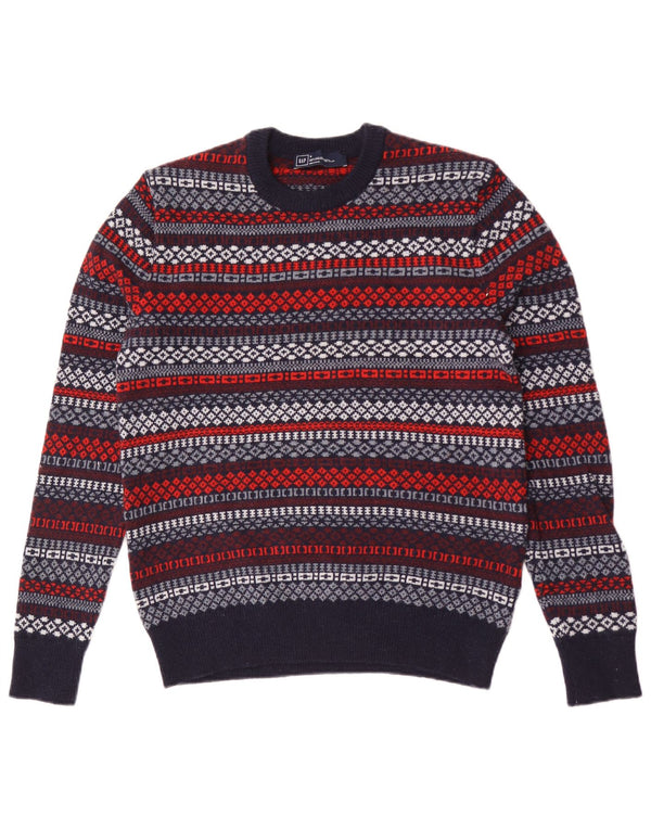 Gap Pull à col rond pour homme en laine d'agneau géométrique bleu marine