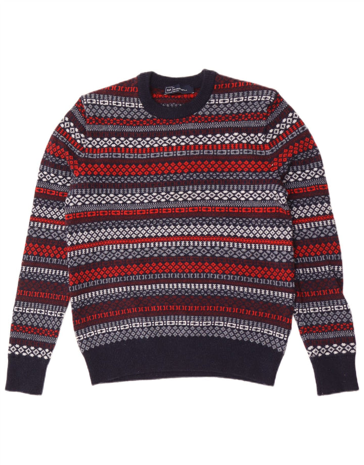 Gap Pull à col rond pour homme en laine d'agneau géométrique bleu marine