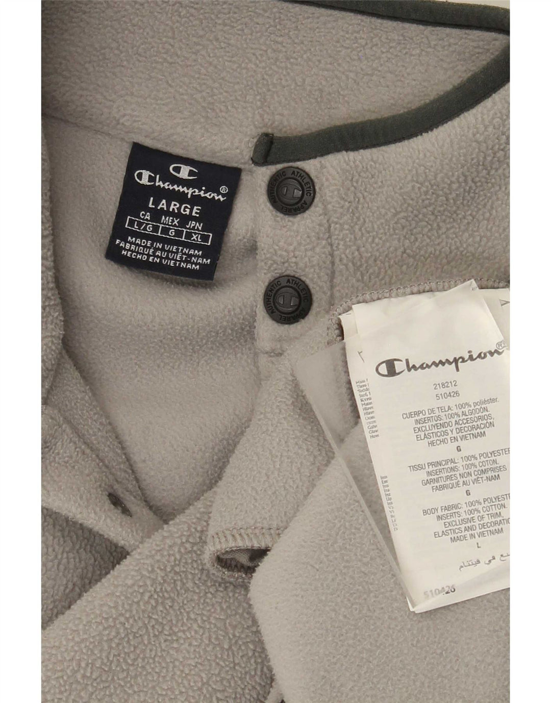 Champion Pull polaire à col boutonné pour homme Taille L Gris Polyester