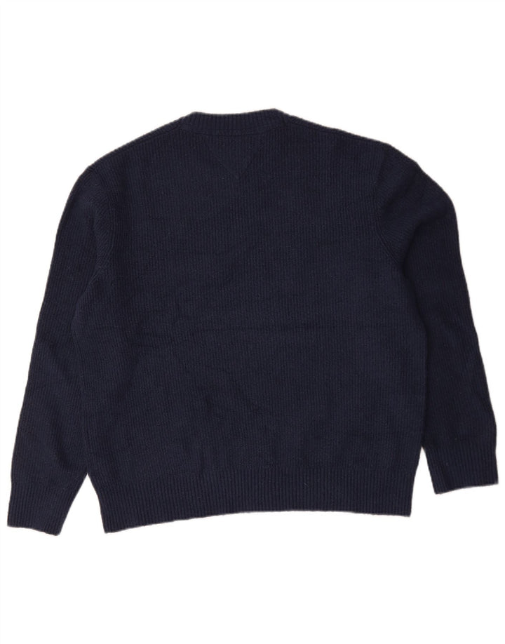 Tommy Hilfiger Pull à col rond pour homme en polyester bleu marine Taille L