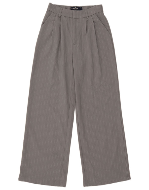 Hollister Pantalon Chino Taille Haute Jambe Large Pour Femme XS W25 L28 Gris Rayé