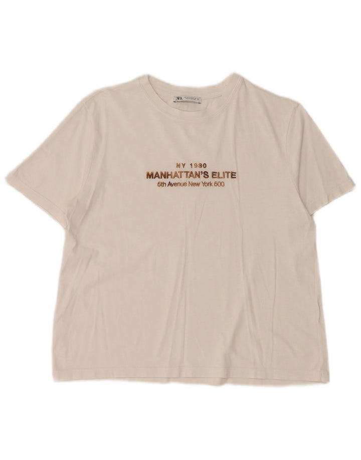 Zara T-shirt graphique pour femme UK 12 Blanc moyen