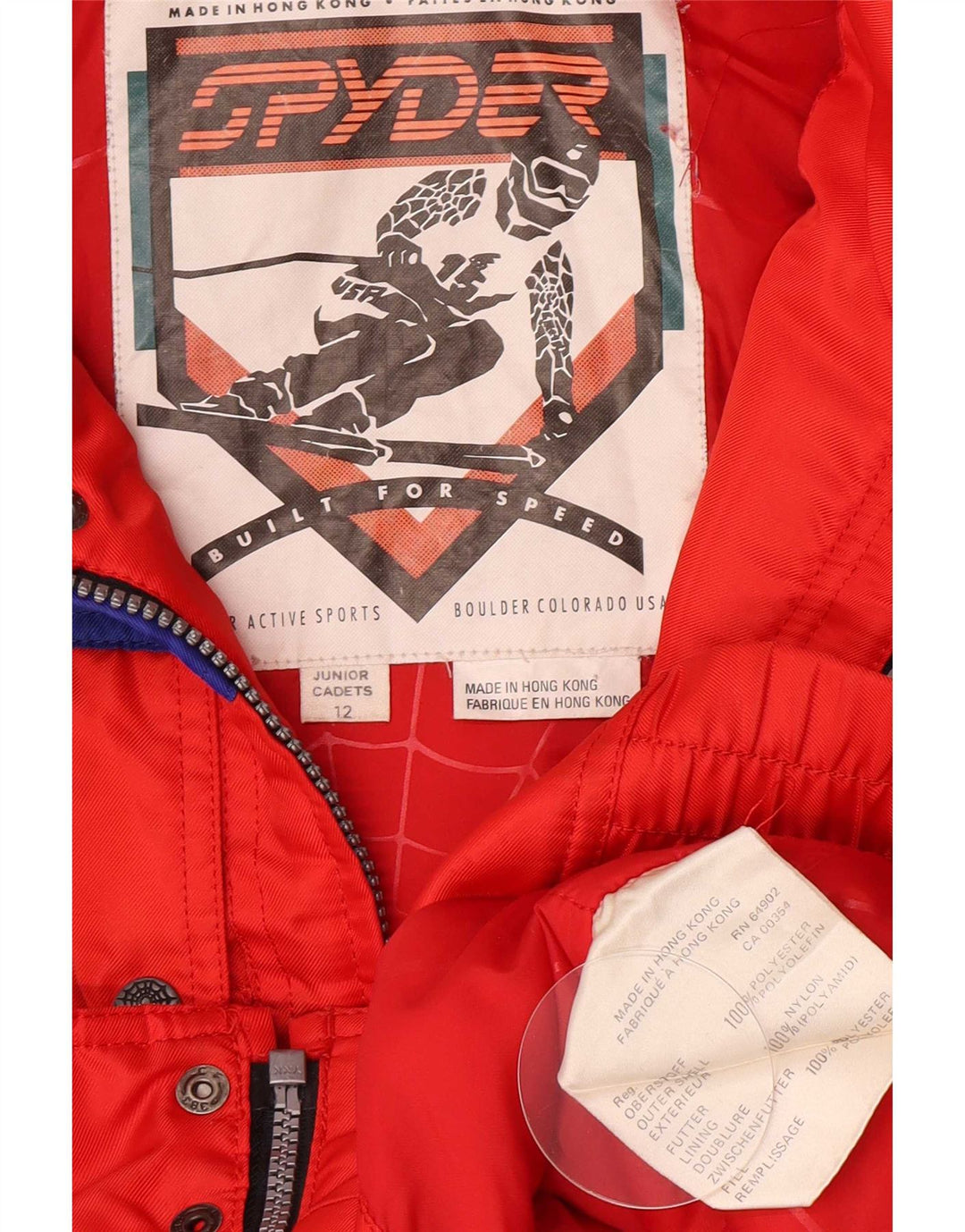 Spyder Veste de ski à capuche pour garçon 11-12 ans Rouge Colorblock Polyester