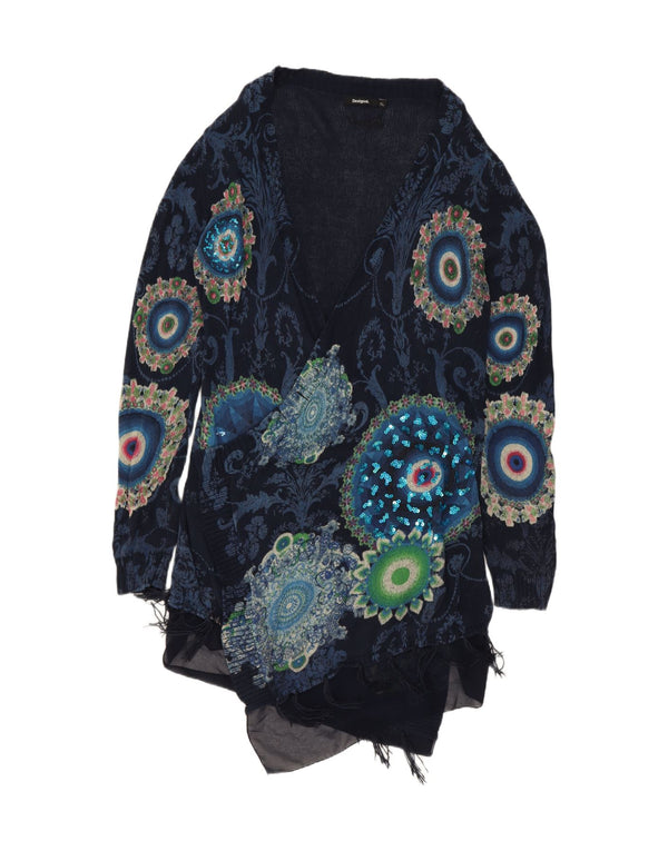 Desigual Cardigan ouvert long pour femme UK 18 XL Bleu marine Paisley