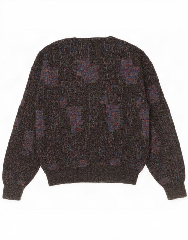 Vintage Mens Cardigan Sweater Large Marron Géométrique
