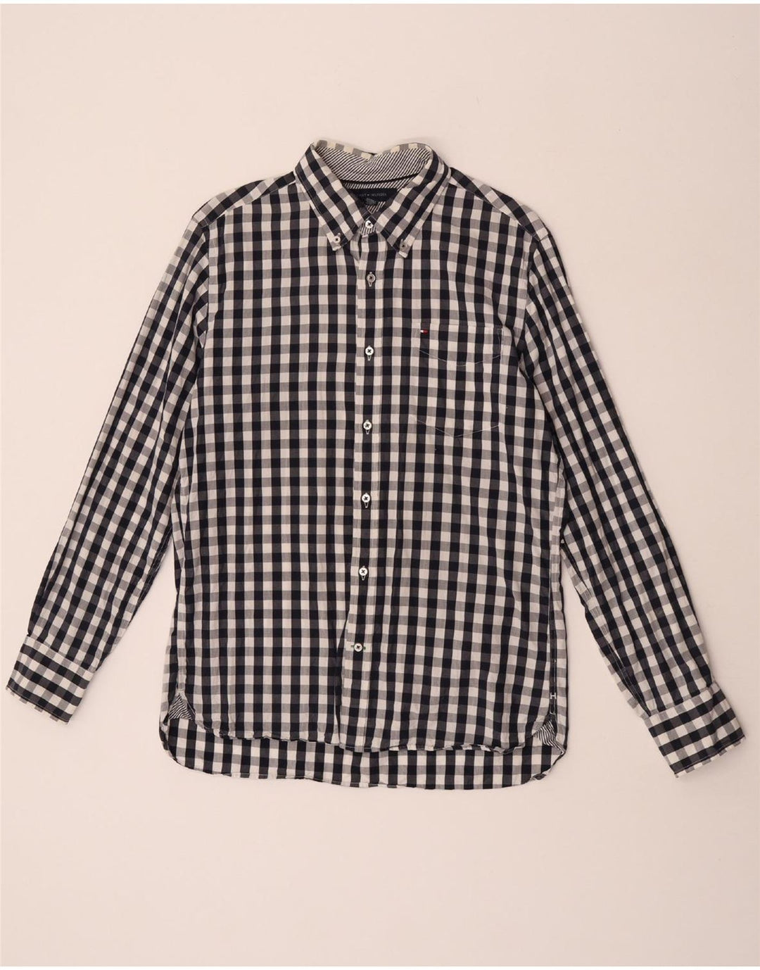 Tommy Hilfiger Chemise ajustée sur mesure pour homme Taille 15 1/2 16 Vichy bleu moyen