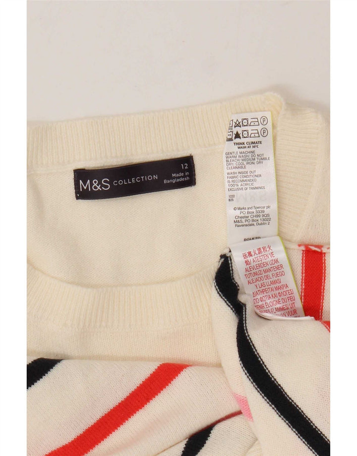 Marks & Spencer Pull ras du cou pour femme UK 12 Medium Blanc rayé