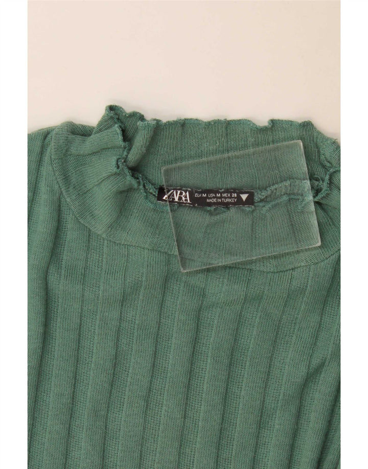 Zara Womens Crop Top Manches Longues UK 12 Vert Moyen