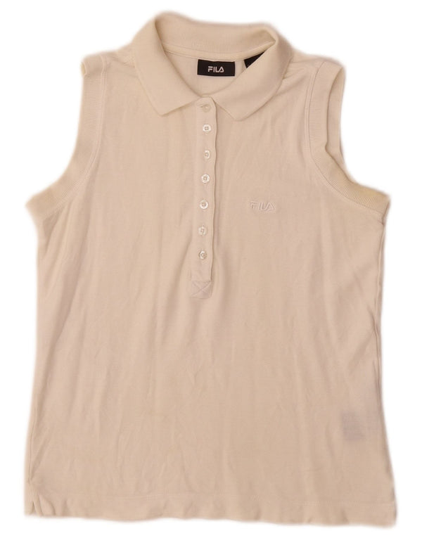 Fila Polo sans manches pour femme UK 12 Coton blanc moyen