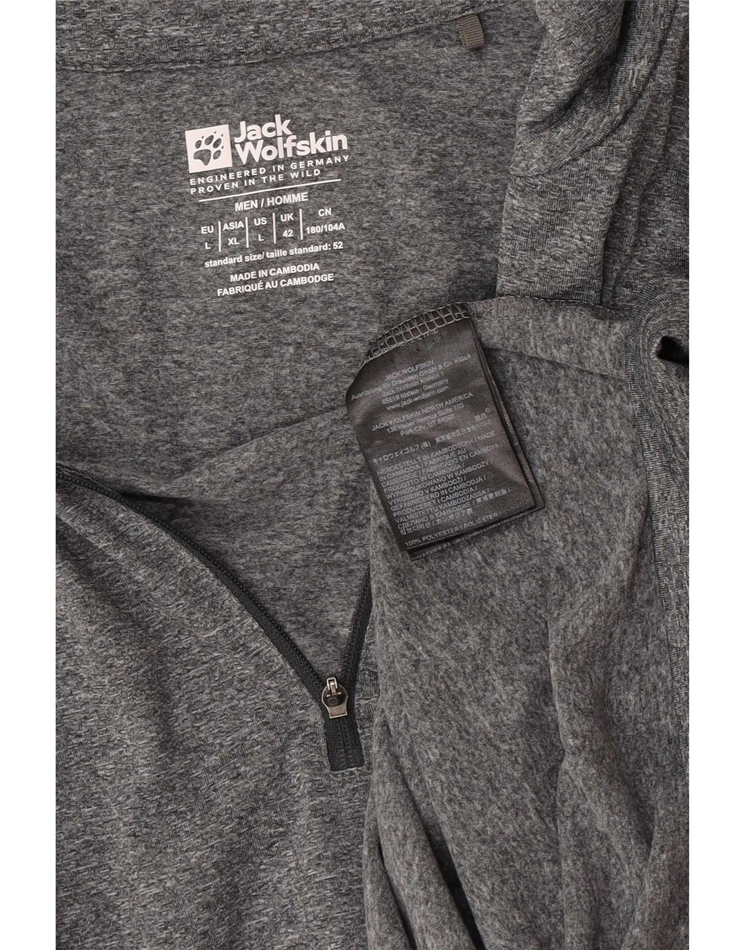 Jack Wolfskin Haut de survêtement à col zippé pour homme UK 42 Large Gris