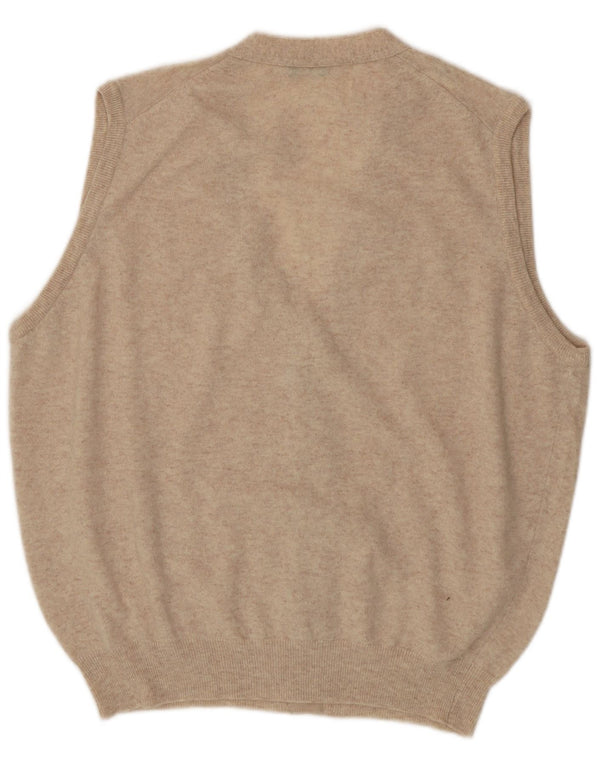 Benetton Homme Cardigan Sans Manches Pull Large Beige Laine Vierge