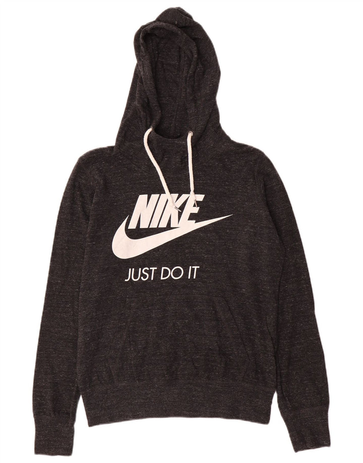 NIKE Pull à capuche graphique pour femme UK 14 Coton moucheté gris moyen