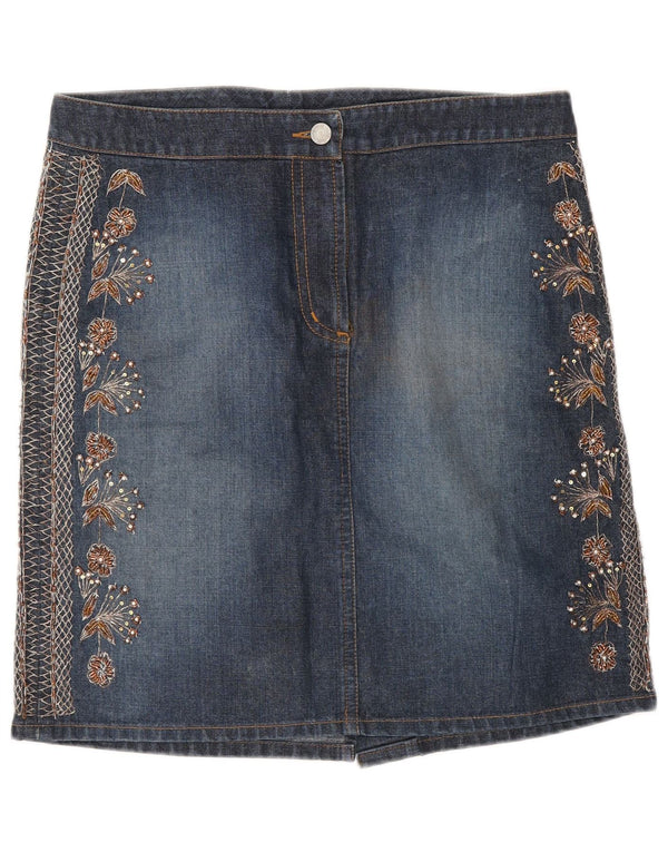 Warehouse Jupe en jean pour femme UK 12 Medium W30 Bleu floral en coton