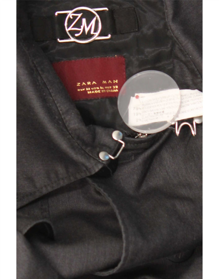 Zara Veste Bomber Double Boutonnage Homme UK 38 Gris Moyen Polyester
