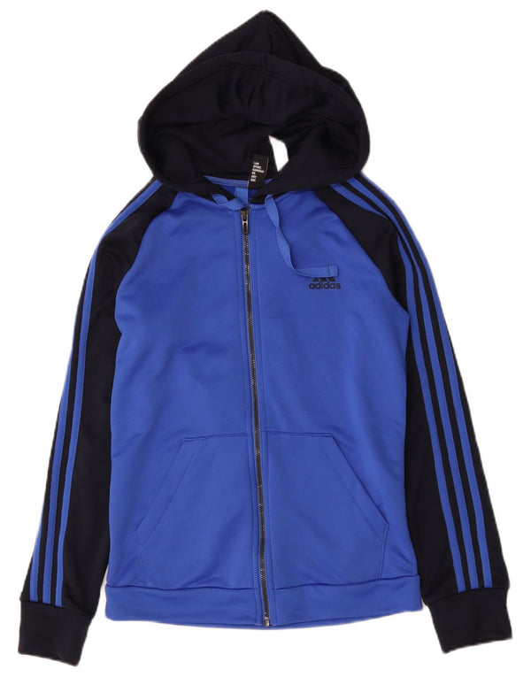 Adidas Pull à capuche zippé pour femme UK 12/14 Bleu moyen Colorblock Polyester
