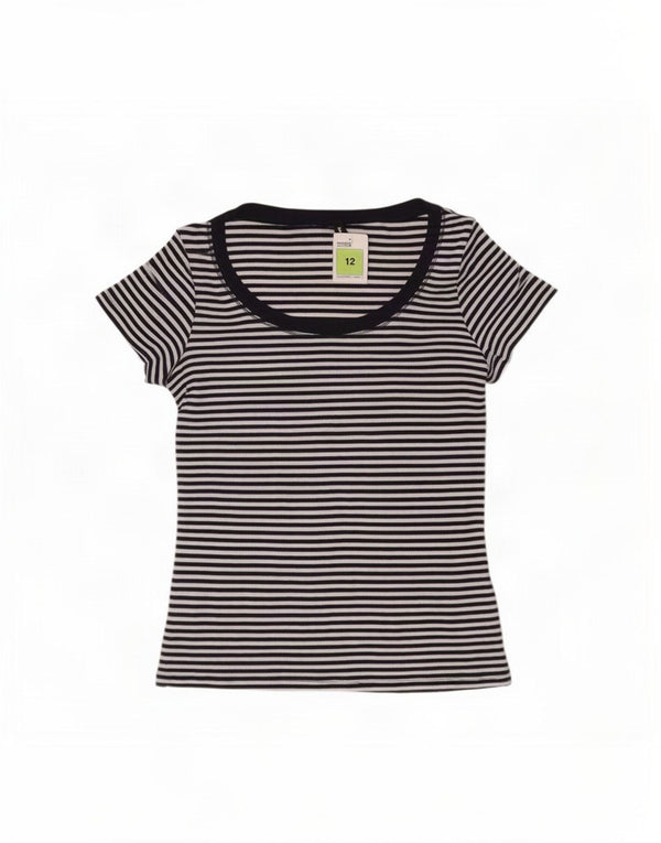 Marks & Spencer T-shirt pour femme en coton à fines rayures bleu marine moyen UK 12
