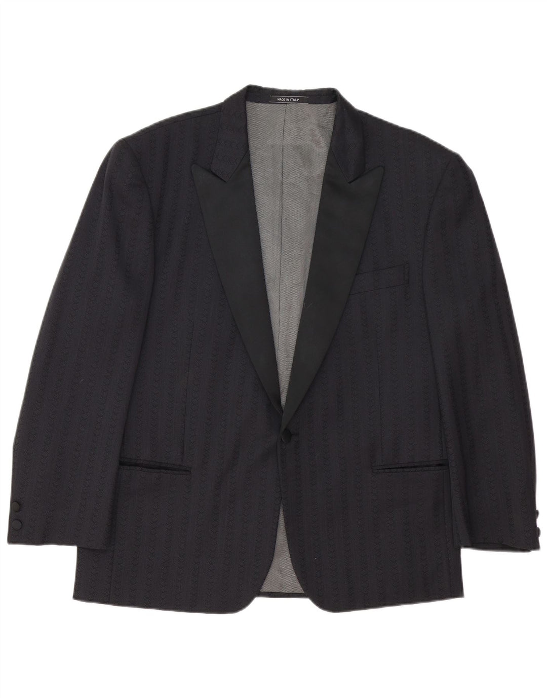 vintage Homme 1 Bouton Blazer Veste IT 54 2XL Bleu Marine Rayé Laine Vierge
