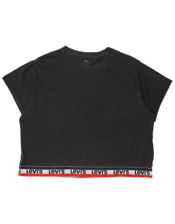 Levi's Femme Crop Oversize Graphic T-Shirt Top UK 16 Large Noir Coton