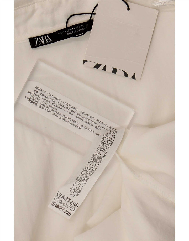 Zara Robe portefeuille à manches longues pour femme UK 12 Viscose blanc moyen