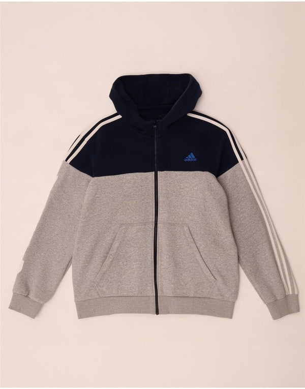 Adidas Pull à capuche zippé graphique pour homme XL en coton color block gris