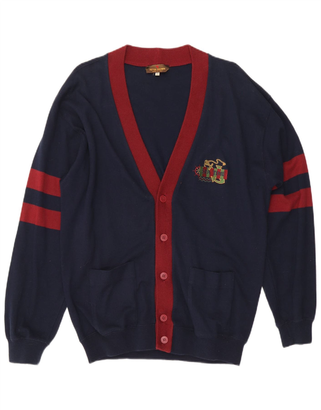 Peter Brown Pull Cardigan Homme IT 50 Bleu Marine Moyen Coton