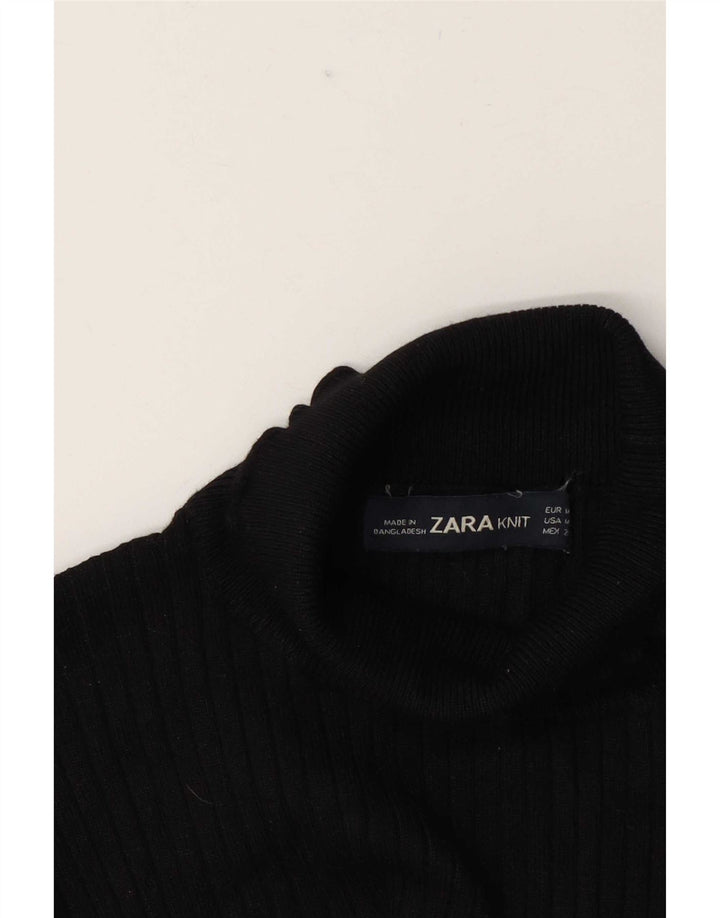 Zara Womens Roll Neck Blouse Top UK 12 Moyen Noir
