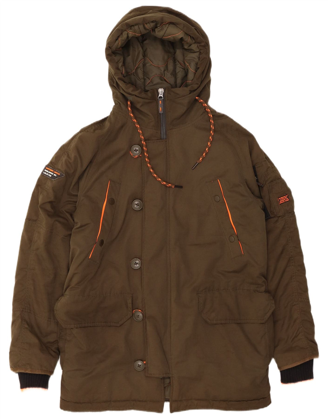 SUPERDRY Parka à capuche pour homme UK 38 Kaki moyen Polyester