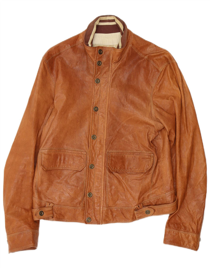 Veste Bomber En Cuir Homme Vintage IT 50 Grand Cuir Beige