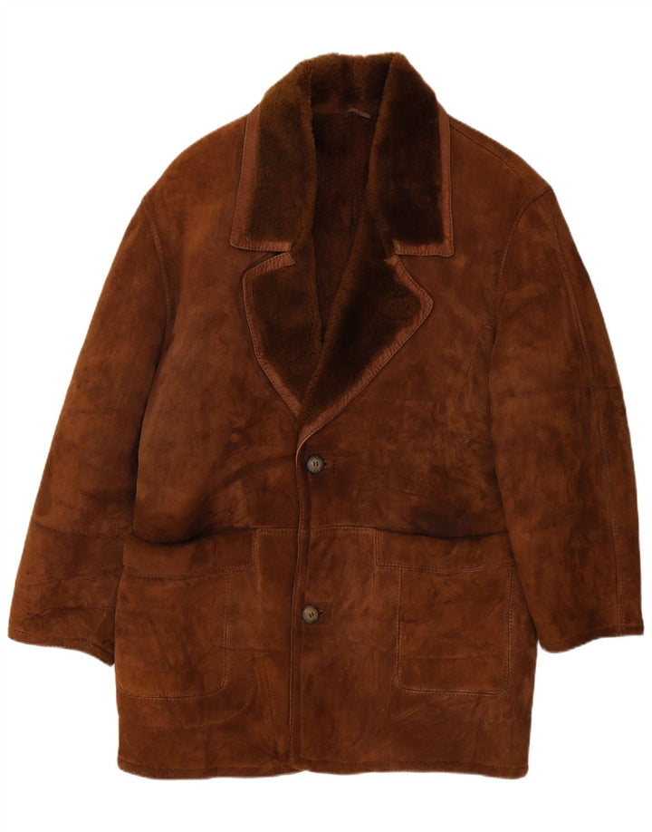vintage Mens Shearling Overcoat UK 40 Grand Brun