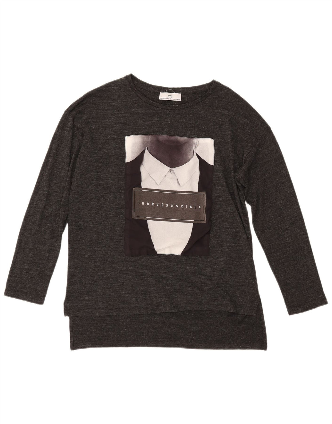 Zara Haut graphique surdimensionné à manches longues pour femme UK 10 Petit Gris