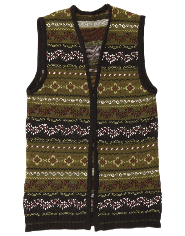 vintage Femmes Longline Sans Manches Cardigan Pull UK 12 Vert Moyen