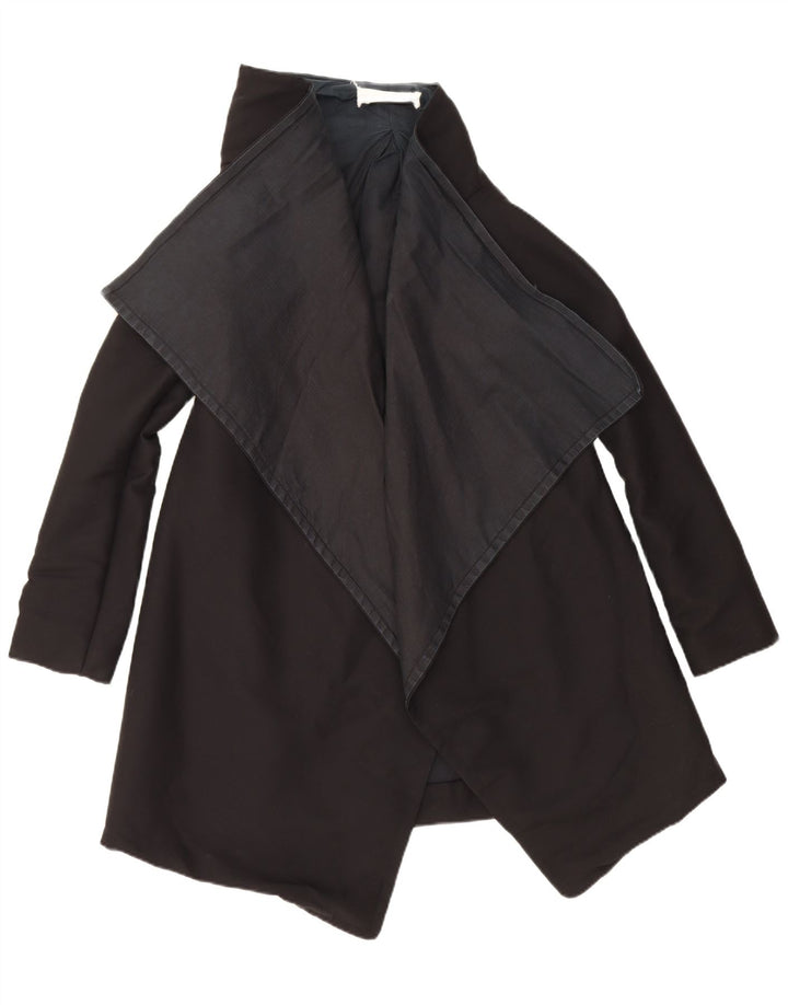 vintage Womens Open Overcoat UK 10 Petite laine vierge noire