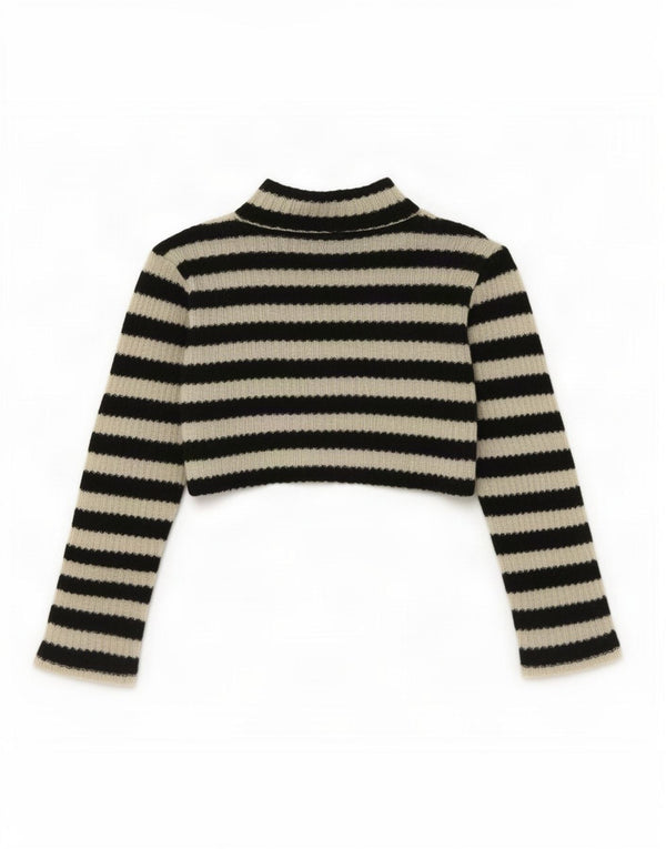 Zara Womens Crop Top Manches Longues UK 10 Petit Noir Rayé