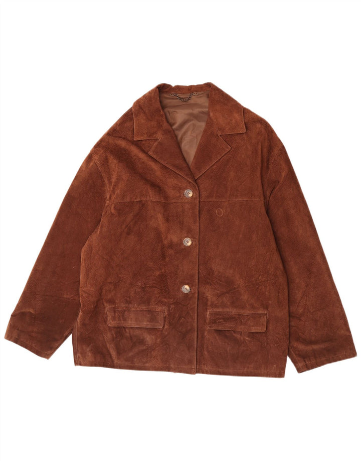 vintage Femme 3 Boutons Blazer En Daim Veste IT 48 XL Cuir Marron