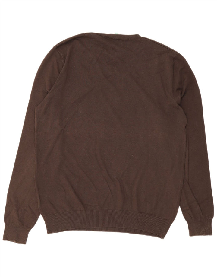 Benetton Pull col V pour homme en coton marron Taille L