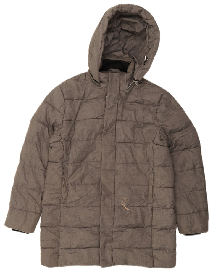 Zara Manteau rembourré à capuche pour homme UK 40 Large Gris Polyester