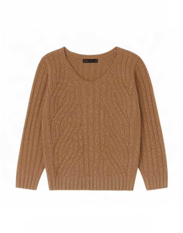 Marks & Spencer Pull col en V pour femme UK 14 Polyester beige moyen