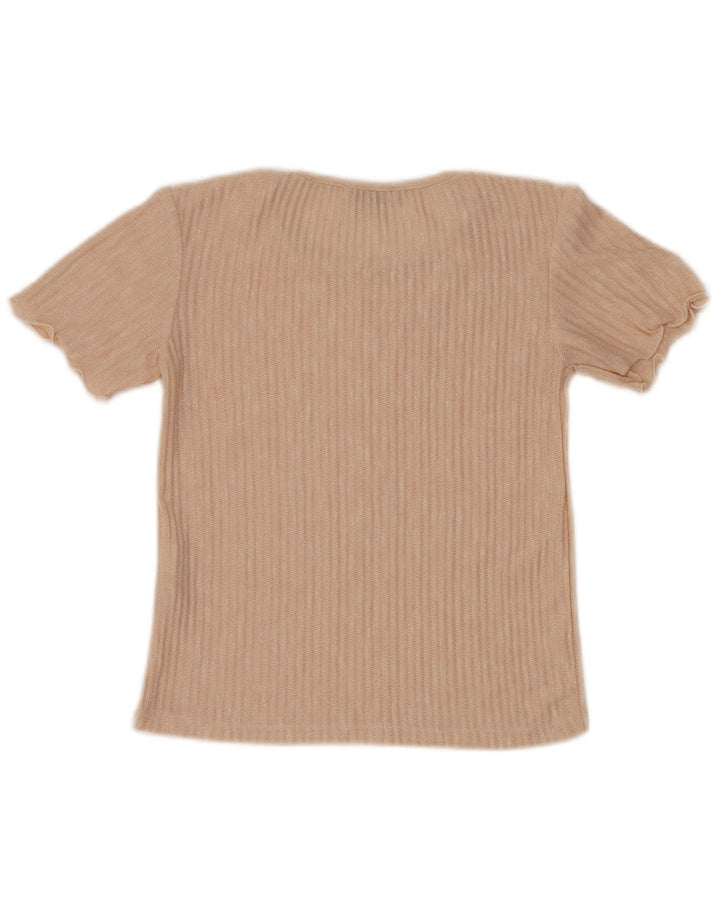 Zara Femme Chemisier Top UK 10 Petit Polyester Rayé Beige