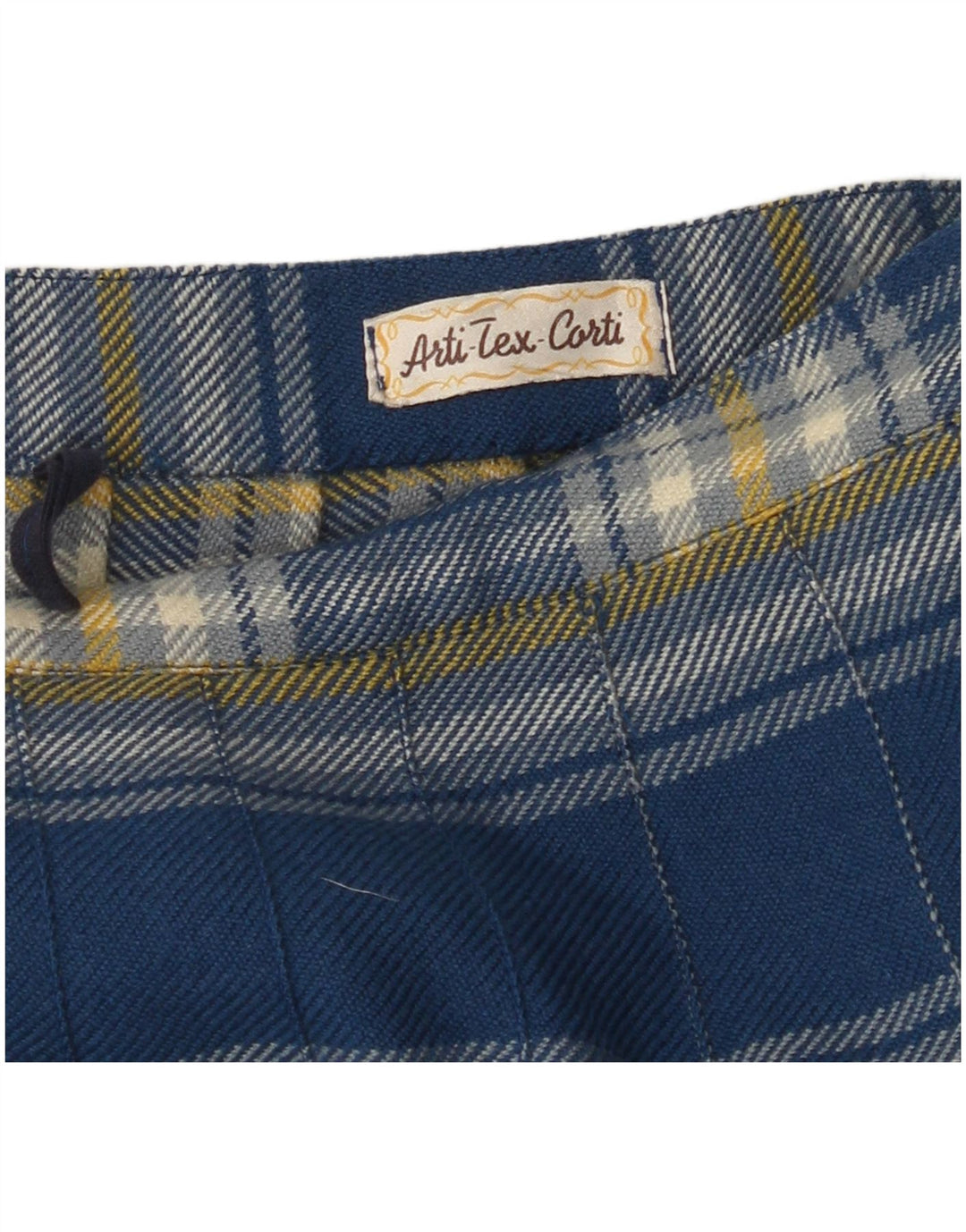 VINTAGE Jupe trapèze plissée taille haute pour femme W26 Petit carreaux bleus