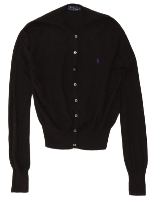 Polo Ralph Lauren Pull Cardigan Femme UK 14 Grand Coton Noir