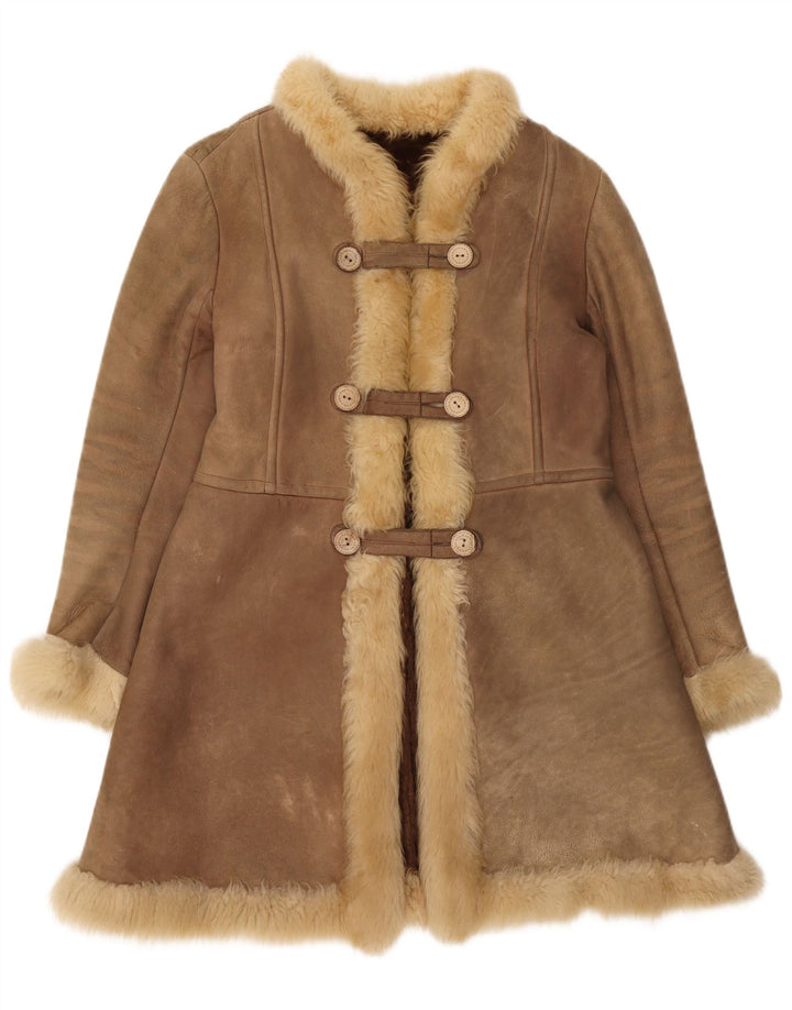 manteau en peau de mouton femme vintage UK 10 Petit Brun