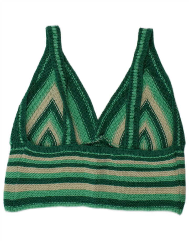 Zara Femme Top Court En Tricot Coton Rayé Vert Moyen