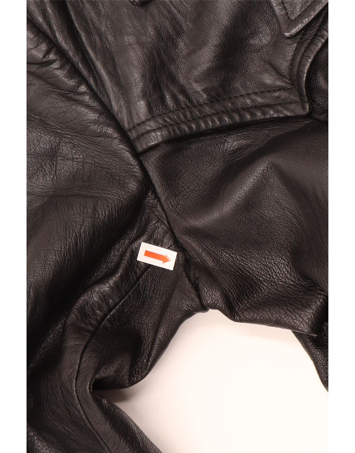 VINTAGE Manteau en cuir femme UK 12 Cuir noir moyen