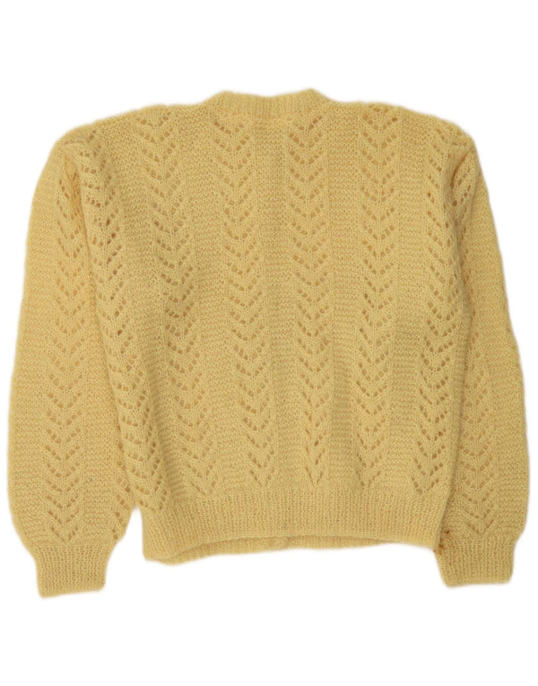 vintage Femmes Crochet Cardigan Pull UK 16 Grand Jaune