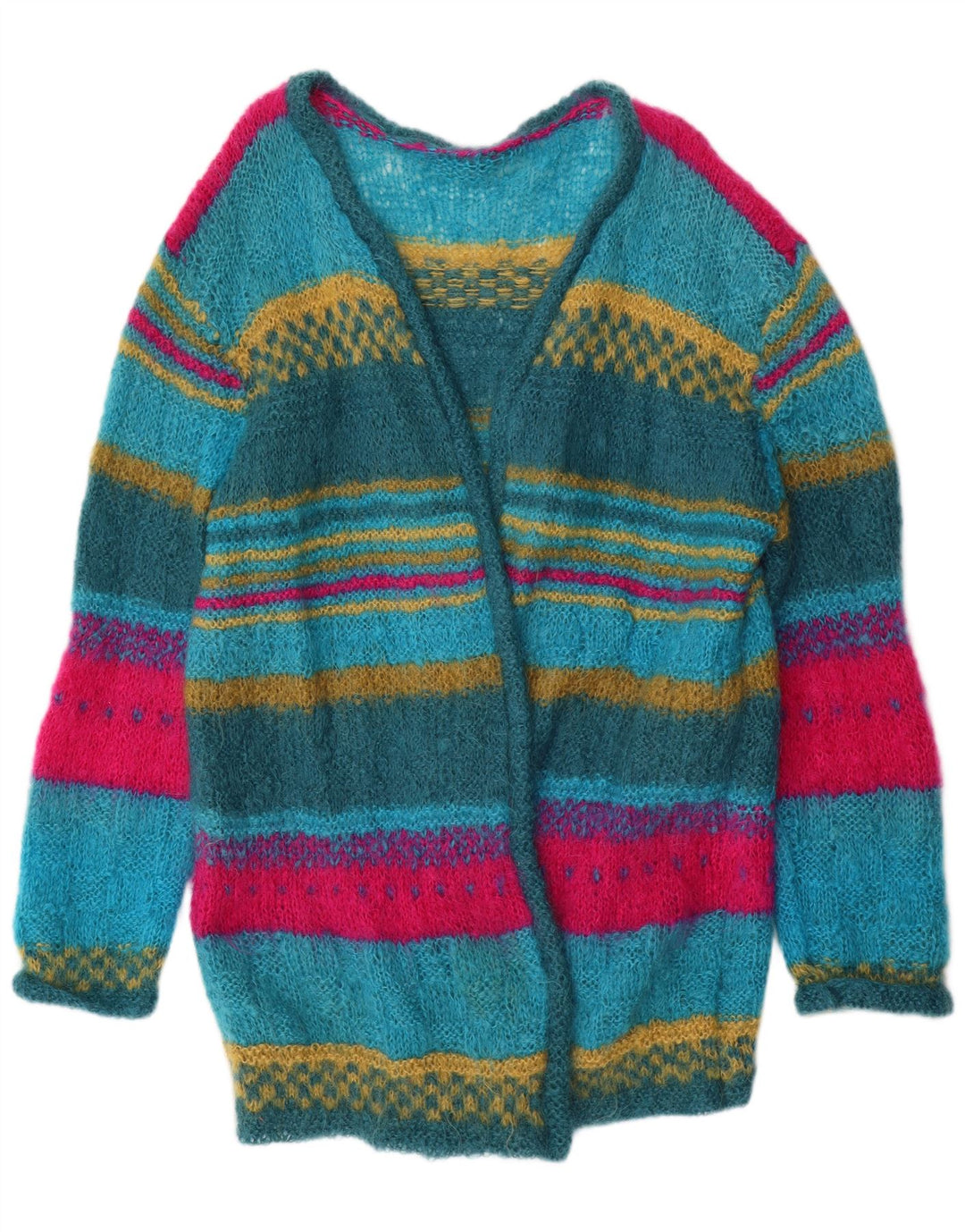 vintage Womens Longline Cardigan Sweater UK 14 Moyen Multicolore